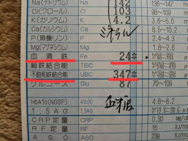 血液検査の結果の画像