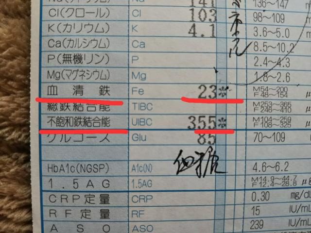 治療前の血液検査の結果