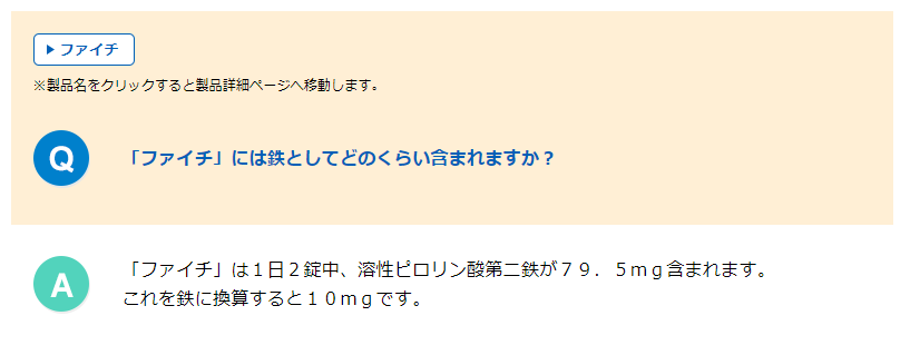 貧血治療薬ファイチの鉄量を示した画像