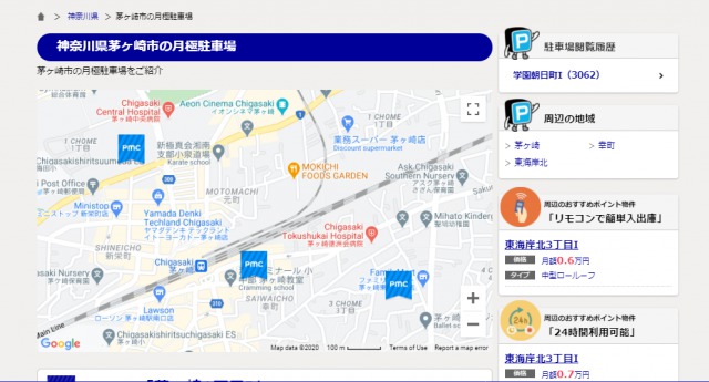 茅ヶ崎市のPMC月極駐車場の地図
